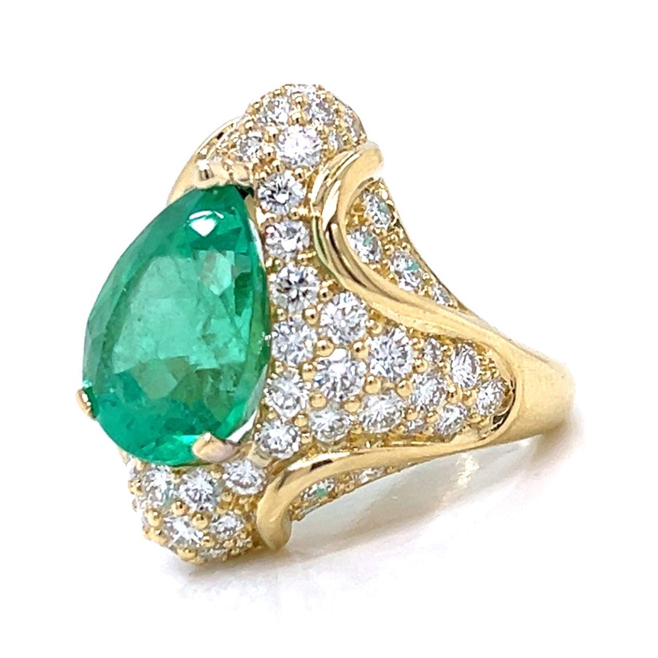 18K Yellow Gold 7.85 Ct. Certified COLOMBIAN EMERALD & Diamond Ring ...